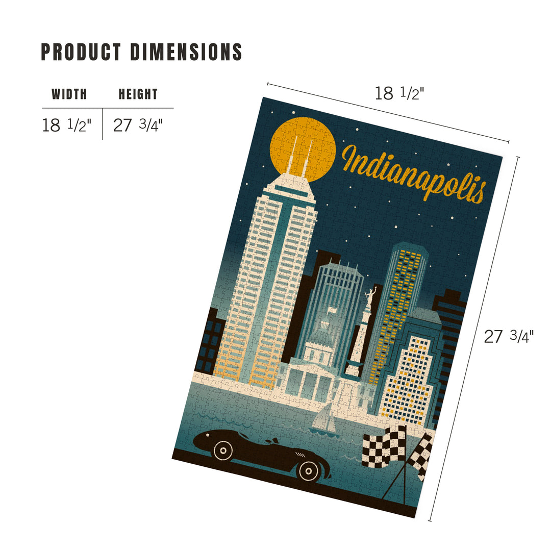 Indianapolis, Indiana, Retro Skyline Series, Jigsaw Puzzle Puzzle Lantern Press 