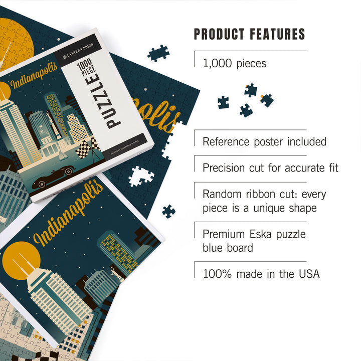 Indianapolis, Indiana, Retro Skyline Series, Jigsaw Puzzle Puzzle Lantern Press 