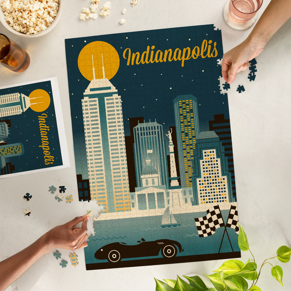 Indianapolis, Indiana, Retro Skyline Series, Jigsaw Puzzle Puzzle Lantern Press 