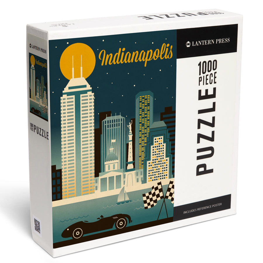 Indianapolis, Indiana, Retro Skyline Series, Jigsaw Puzzle Puzzle Lantern Press 