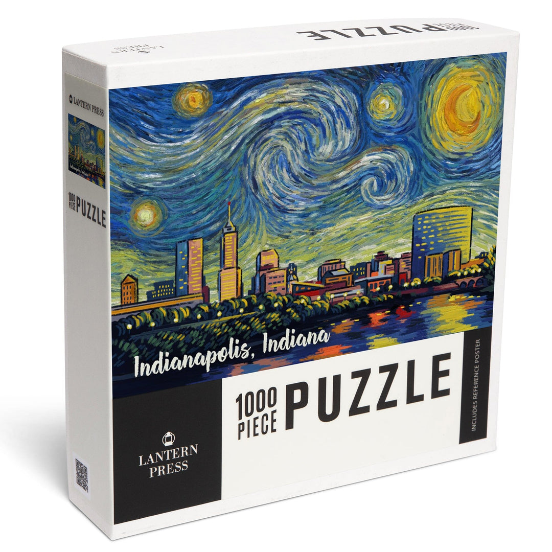 Indianapolis, Indiana, Skyline, Starry Night, Jigsaw Puzzle Puzzle Lantern Press 