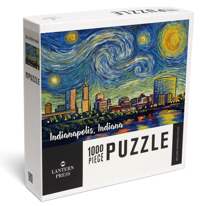 Indianapolis, Indiana, Skyline, Starry Night, Jigsaw Puzzle Puzzle Lantern Press 