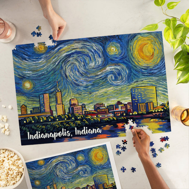 Indianapolis, Indiana, Skyline, Starry Night, Jigsaw Puzzle Puzzle Lantern Press 