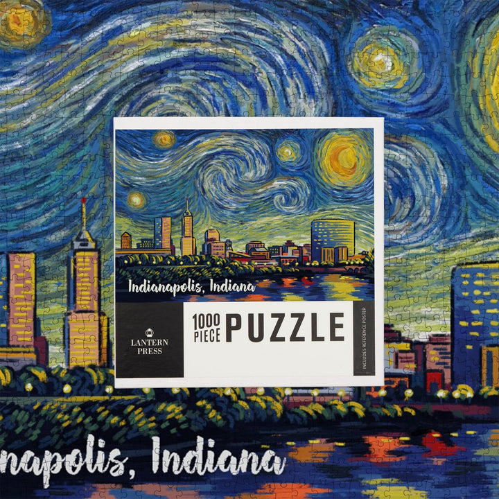 Indianapolis, Indiana, Skyline, Starry Night, Jigsaw Puzzle Puzzle Lantern Press 