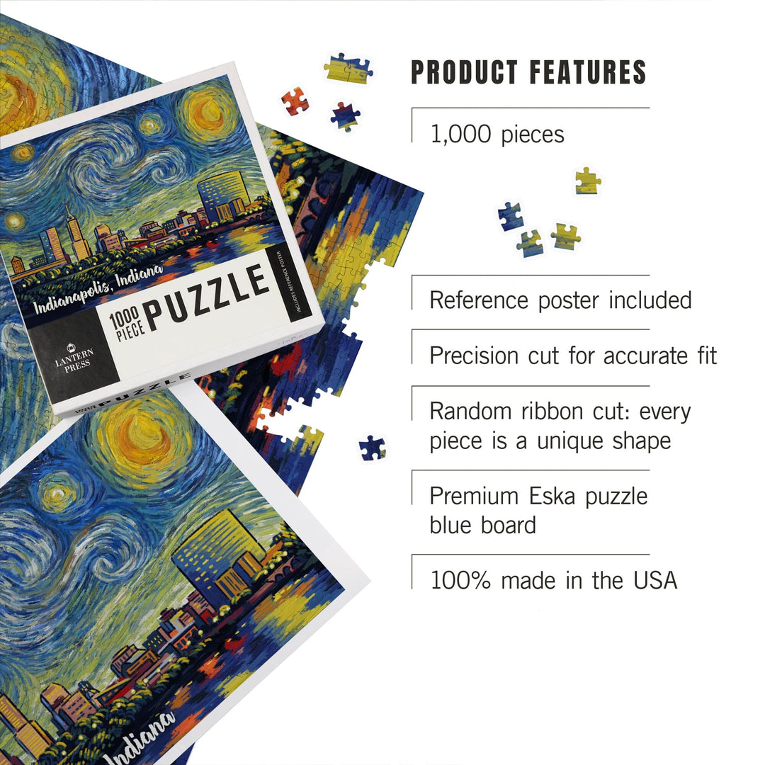 Indianapolis, Indiana, Skyline, Starry Night, Jigsaw Puzzle Puzzle Lantern Press 