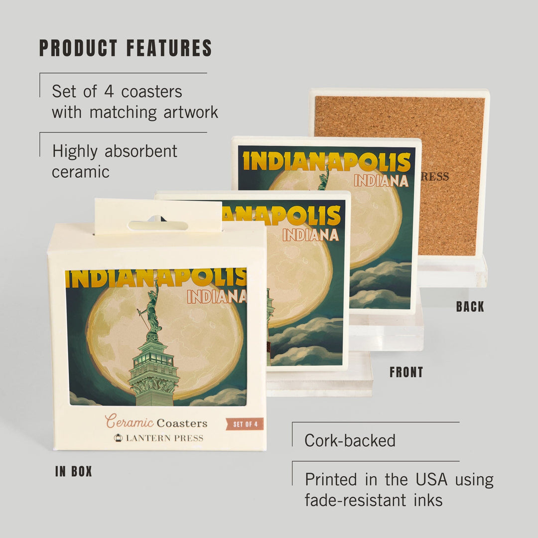 Indianapolis, Indiana, Soldiers' and Sailors' Monument and Moon, Coasters Coasters Lantern Press 