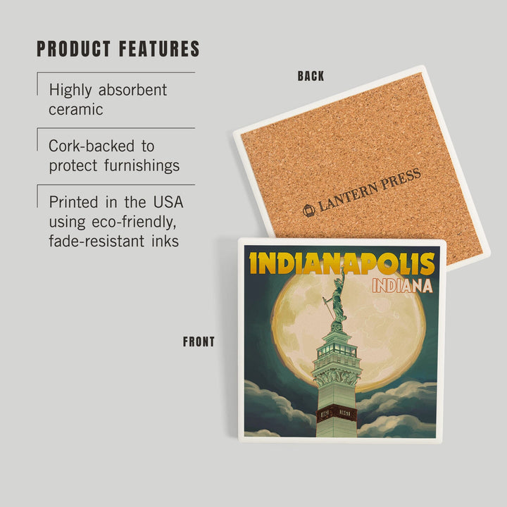 Indianapolis, Indiana, Soldiers' and Sailors' Monument and Moon, Coasters Coasters Lantern Press 