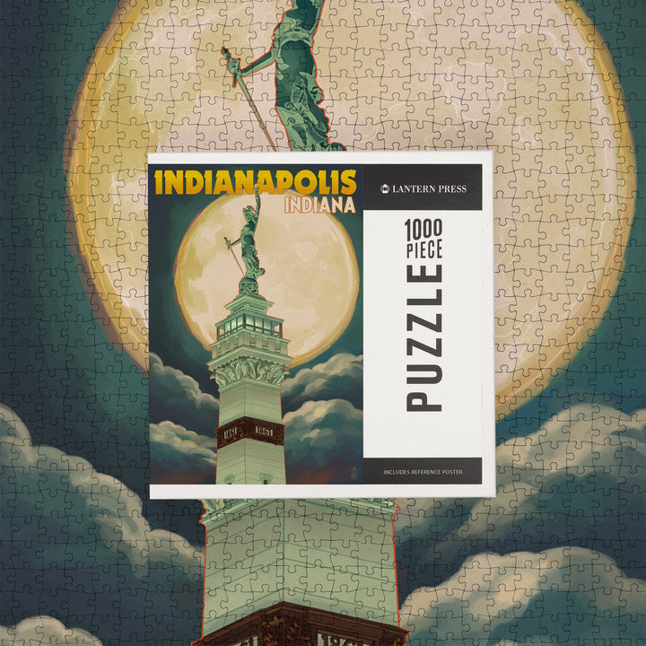 Indianapolis, Indiana, Soldiers' and Sailors' Monument and Moon, Jigsaw Puzzle Puzzle Lantern Press 