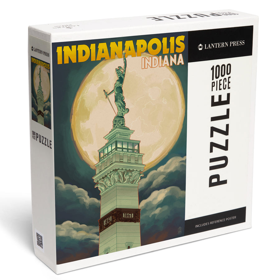 Indianapolis, Indiana, Soldiers' and Sailors' Monument and Moon, Jigsaw Puzzle Puzzle Lantern Press 