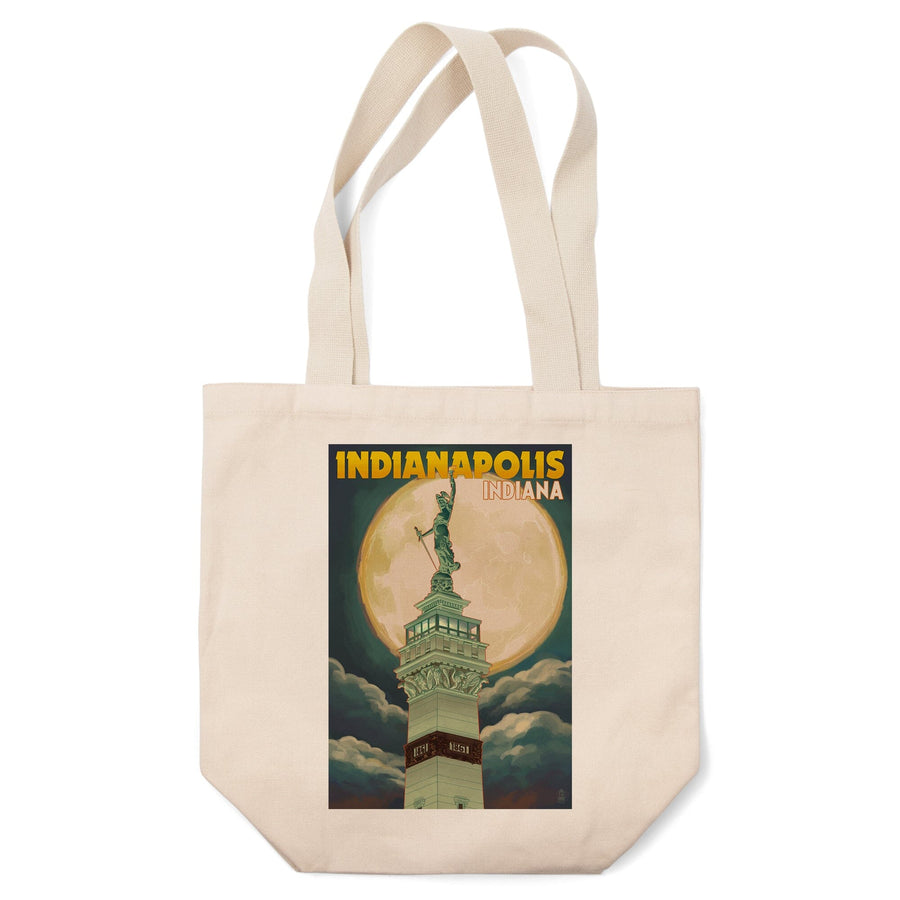 Indianapolis, Indiana, Soldiers' and Sailors' Monument & Moon, Lantern Press Artwork, Tote Bag Totes Lantern Press 