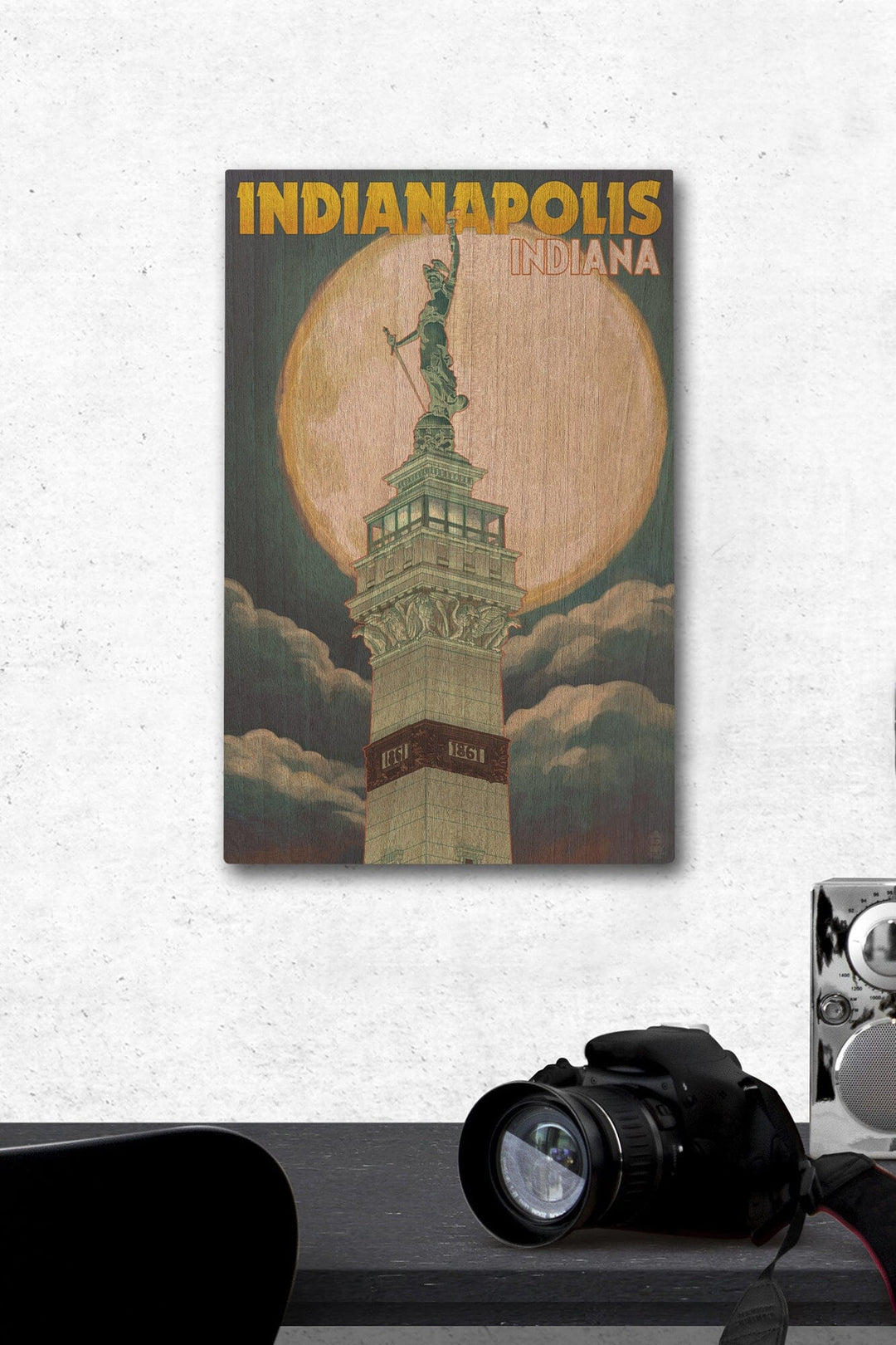 Indianapolis, Indiana, Soldiers' and Sailors' Monument & Moon, Lantern Press Artwork, Wood Signs and Postcards Wood Lantern Press 12 x 18 Wood Gallery Print 
