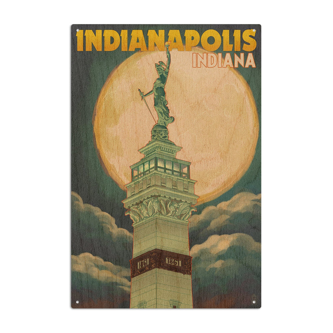 Indianapolis, Indiana, Soldiers' and Sailors' Monument & Moon, Lantern Press Artwork, Wood Signs and Postcards Wood Lantern Press 6x9 Wood Sign 