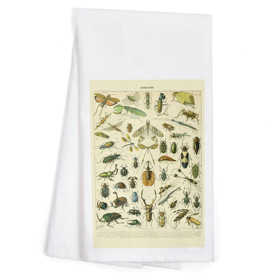 Insects, B, Vintage Bookplate, Adolphe Millot Artwork, Organic Cotton Kitchen Tea Towels Kitchen Lantern Press 