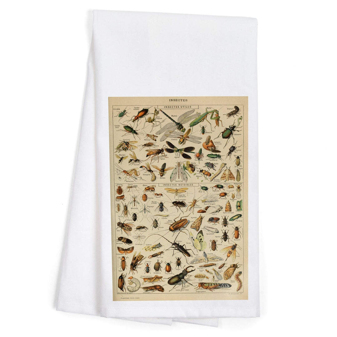 Insects, D, Vintage Bookplate, Adolphe Millot Artwork, Organic Cotton Kitchen Tea Towels Kitchen Lantern Press 