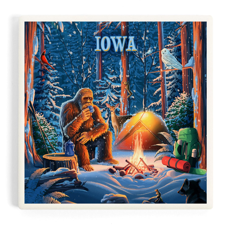 Iowa, Find Your Inner Squatch, Camping Bigfoot, Coasters Coasters Lantern Press 