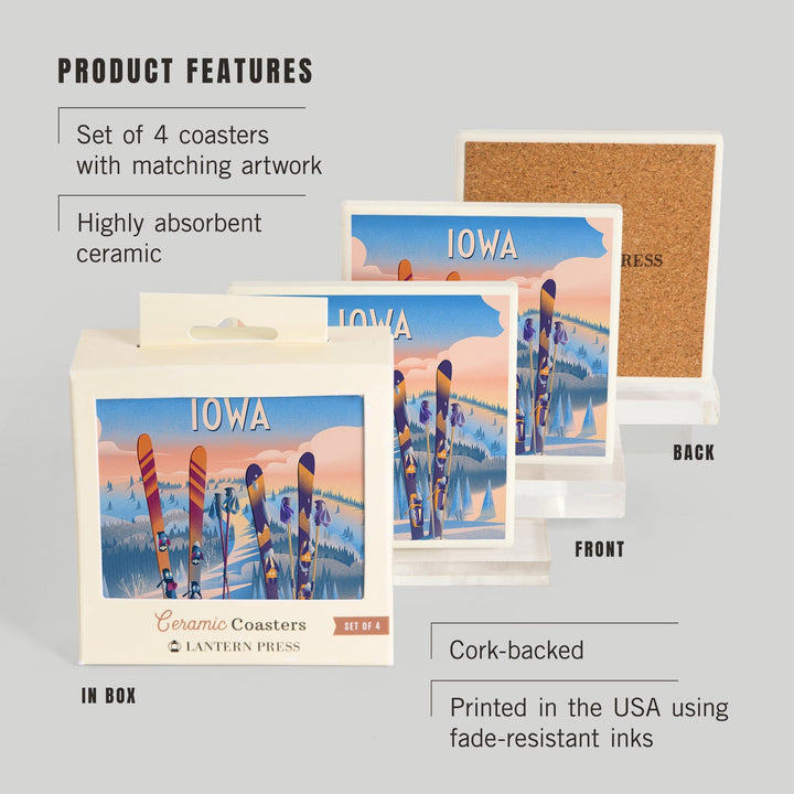 Iowa, Prepare for Takeoff, Skis in Snowbank, Coasters Coasters Lantern Press 