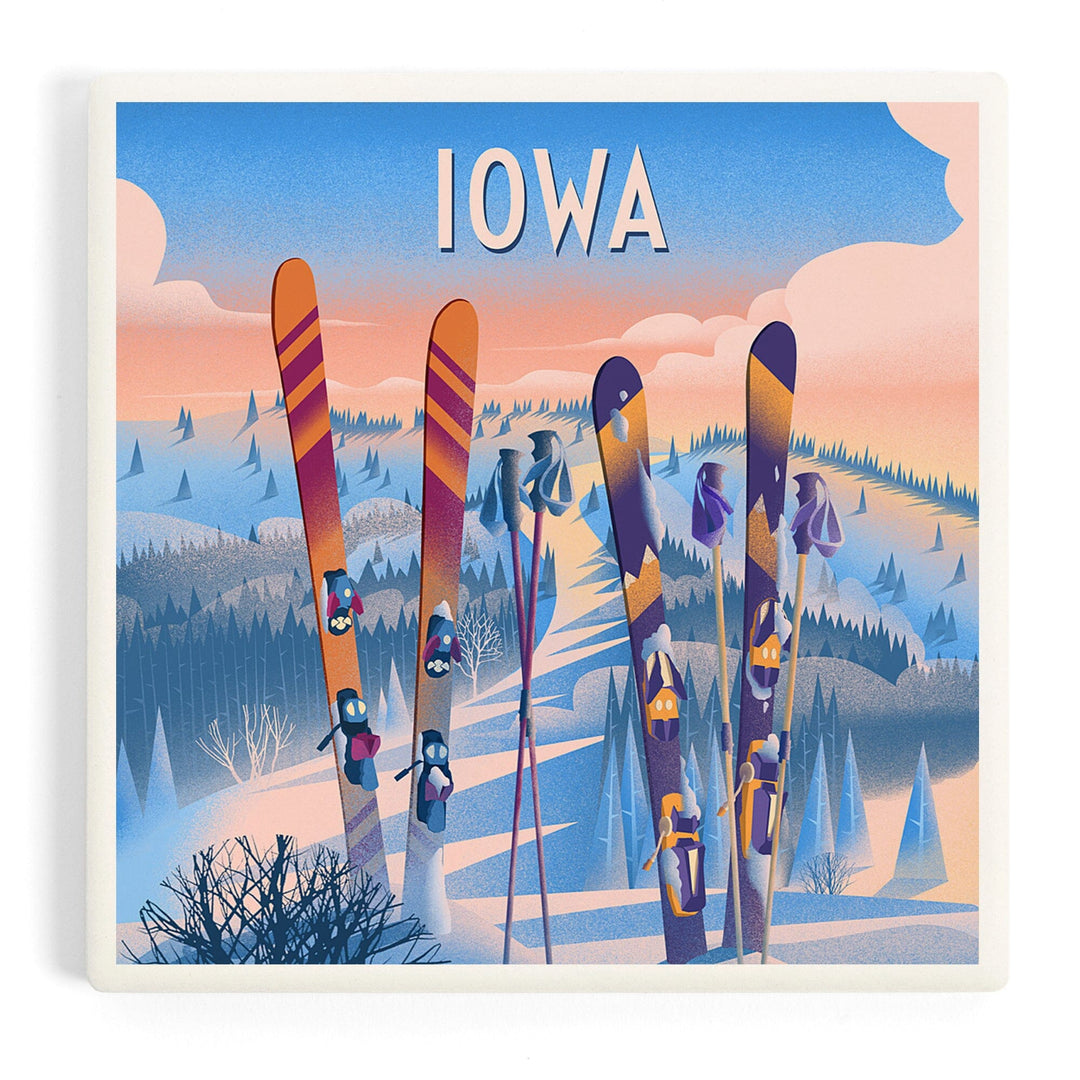 Iowa, Prepare for Takeoff, Skis in Snowbank, Coasters Coasters Lantern Press 