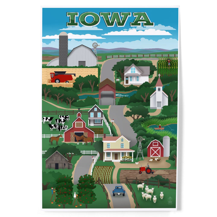 Iowa, Retro Style Countryside, Art & Giclee Prints Art Lantern Press 