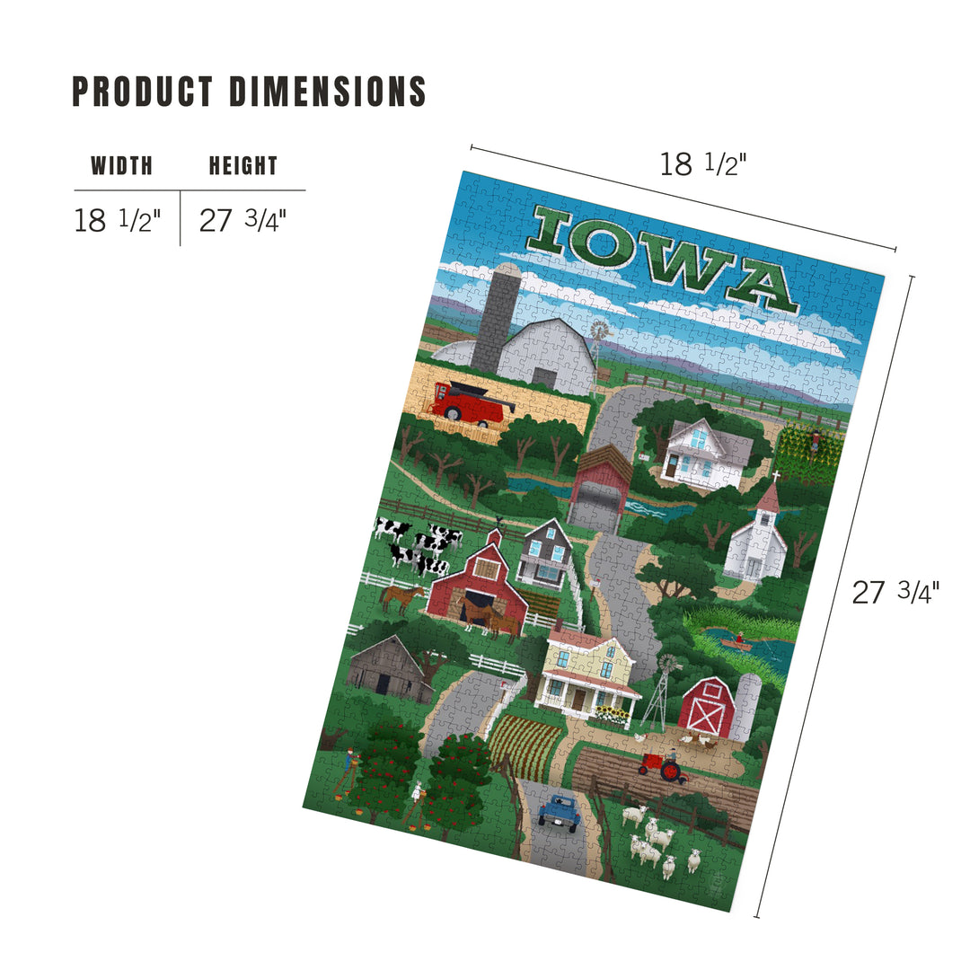 Iowa, Retro Style Countryside, Jigsaw Puzzle Puzzle Lantern Press 