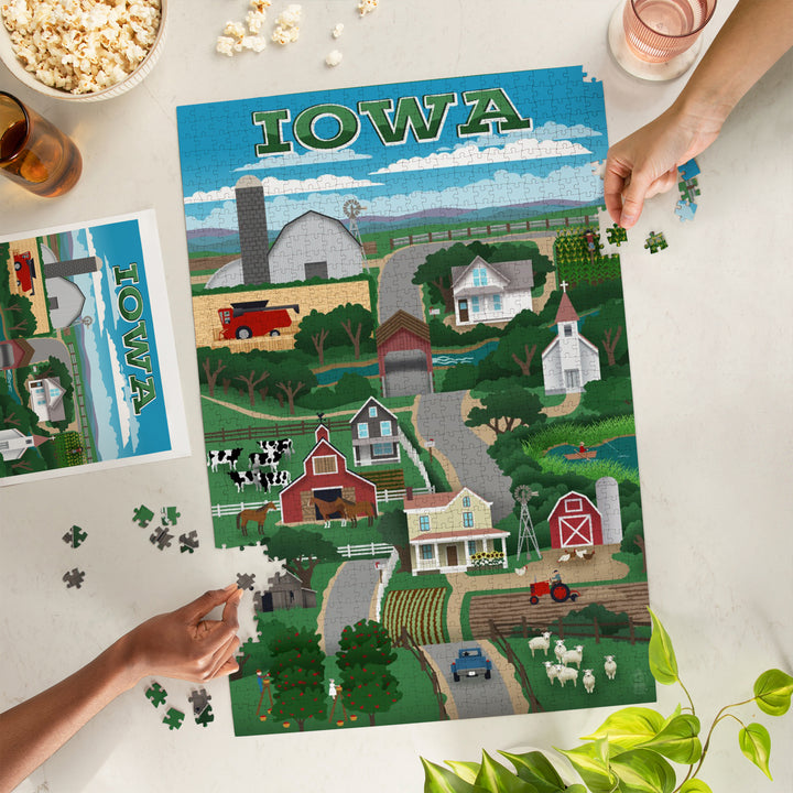 Iowa, Retro Style Countryside, Jigsaw Puzzle Puzzle Lantern Press 