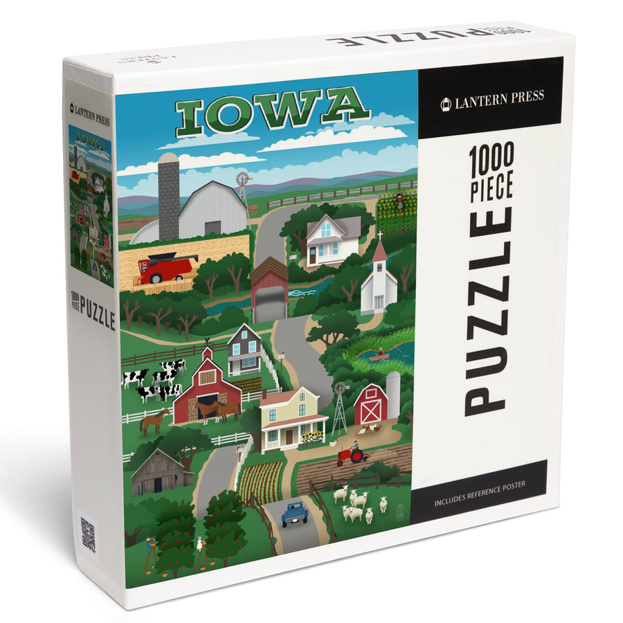 Iowa, Retro Style Countryside, Jigsaw Puzzle Puzzle Lantern Press 