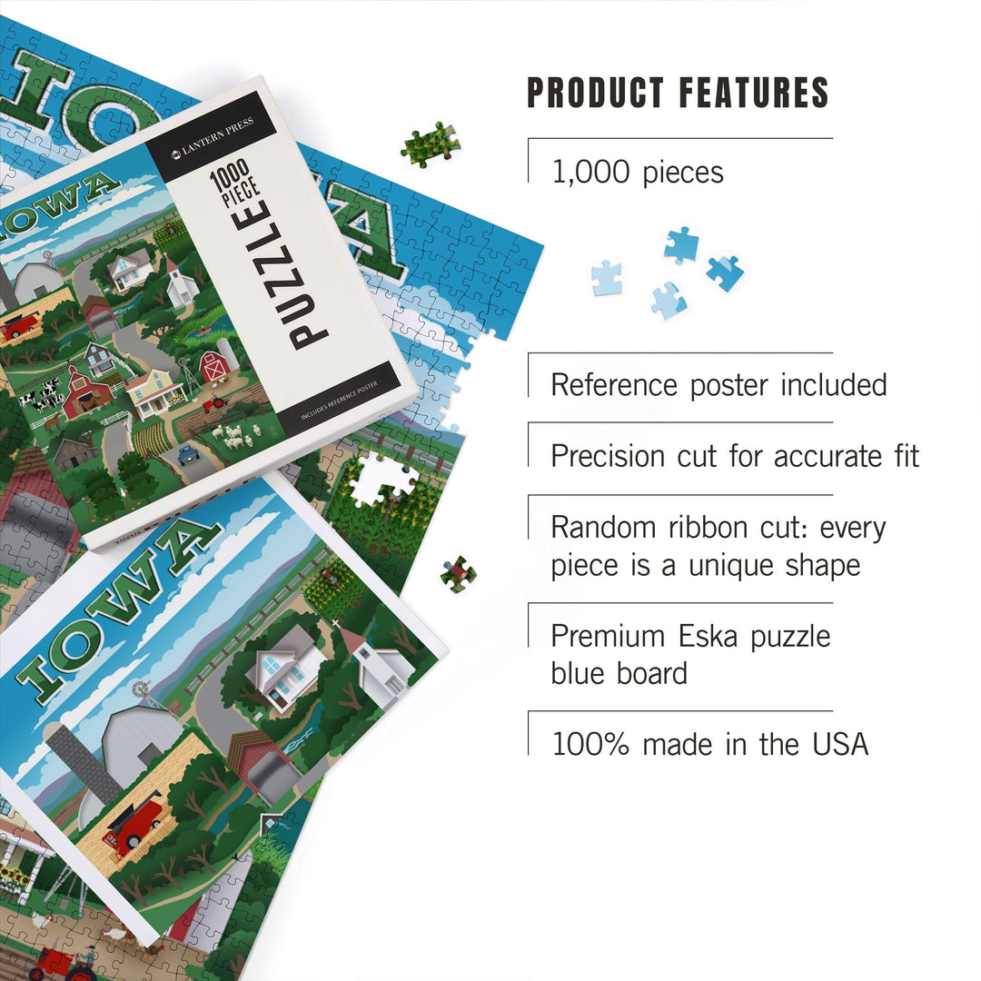 Iowa, Retro Style Countryside, Jigsaw Puzzle Puzzle Lantern Press 