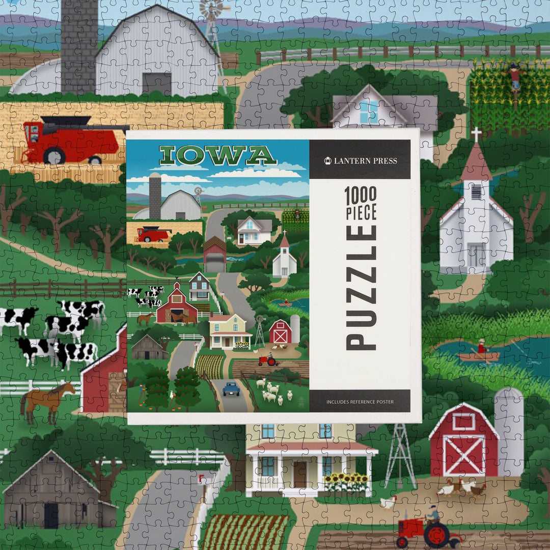 Iowa, Retro Style Countryside, Jigsaw Puzzle Puzzle Lantern Press 