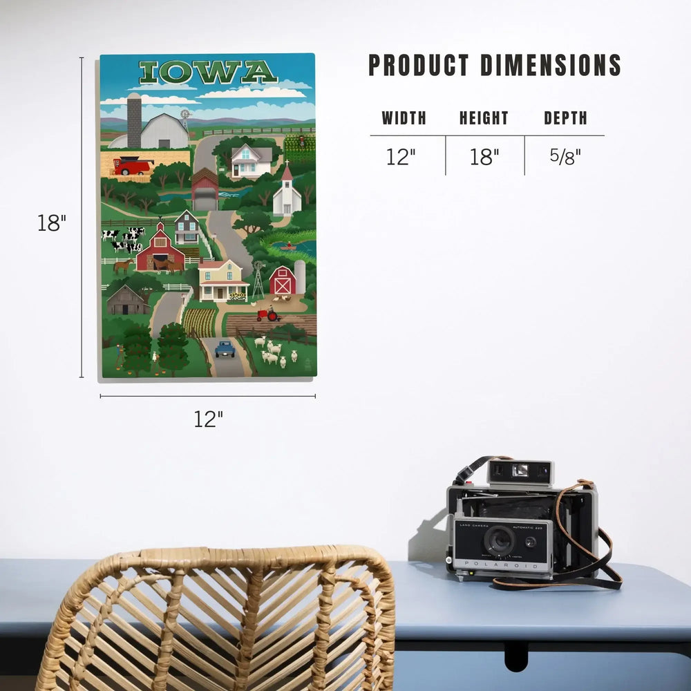 Iowa, Retro Style Countryside, Lantern Press Artwork, Wood Signs and Postcards - Lantern Press