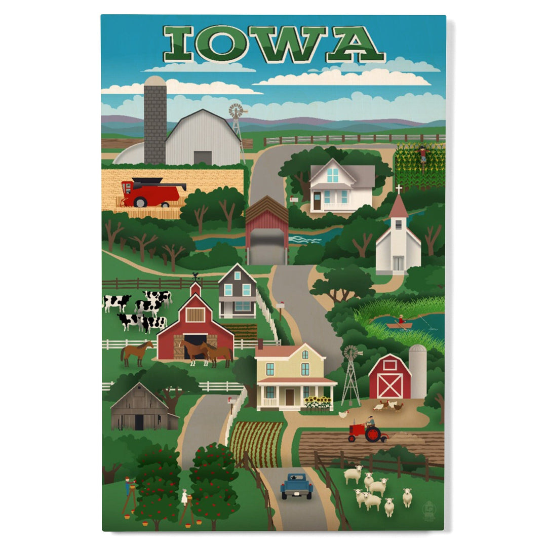 Iowa, Retro Style Countryside, Lantern Press Artwork, Wood Signs and Postcards Wood Lantern Press 