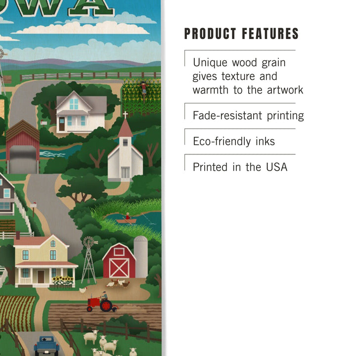 Iowa, Retro Style Countryside, Lantern Press Artwork, Wood Signs and Postcards Wood Lantern Press 