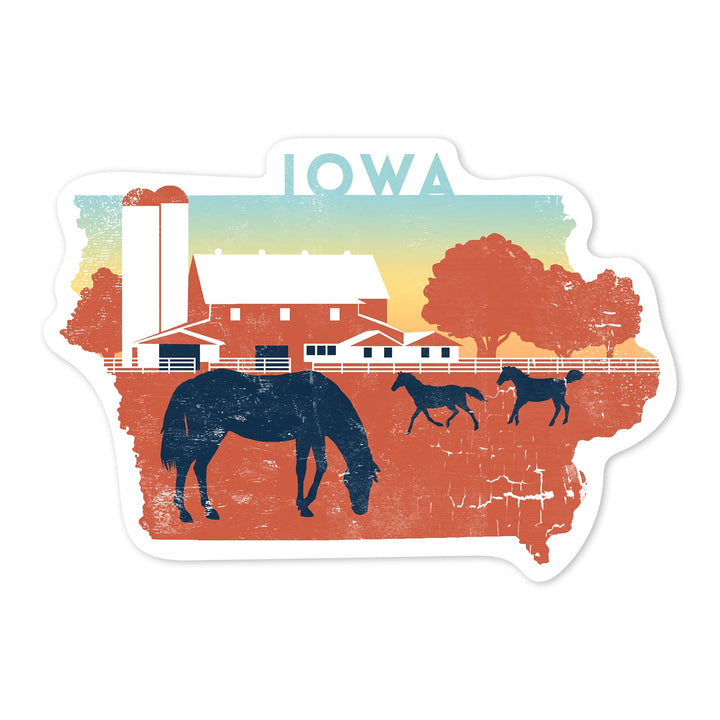 Iowa, State Abstract, Farm, Contour, Vinyl Sticker - Lantern Press