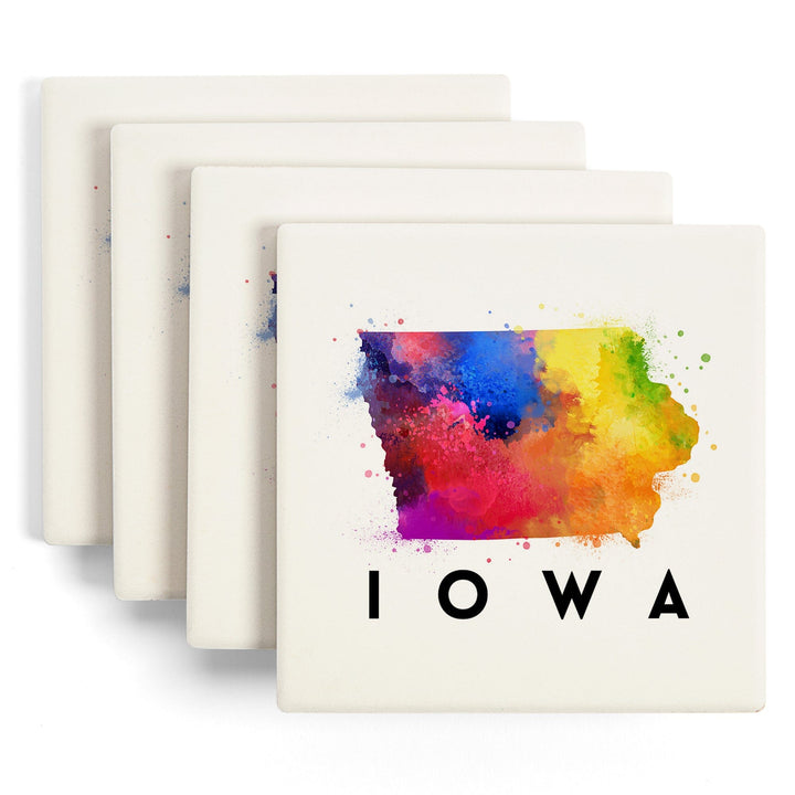 Iowa, State Abstract Watercolor, Lantern Press Artwork, Coaster Set - Lantern Press