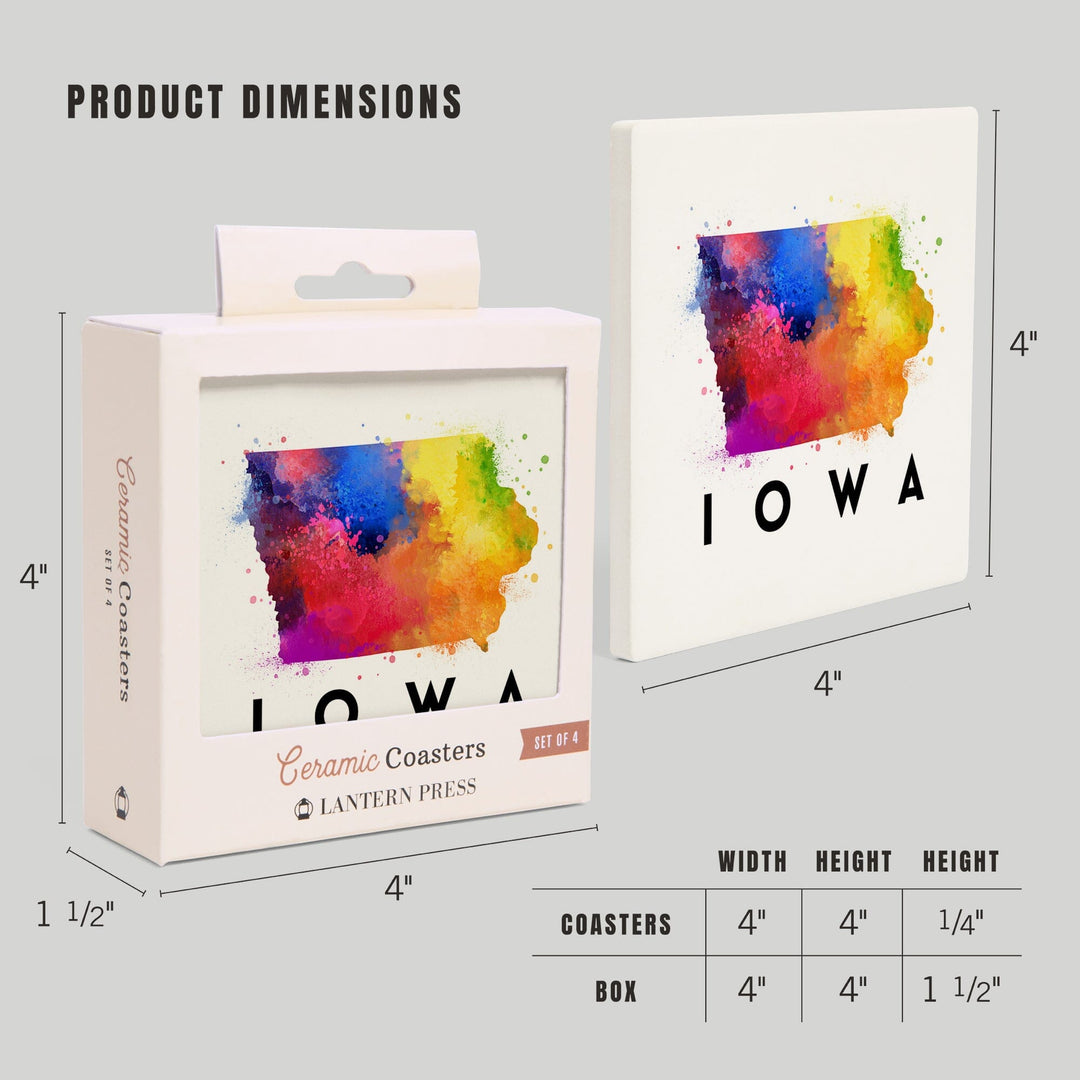 Iowa, State Abstract Watercolor, Lantern Press Artwork, Coaster Set - Lantern Press