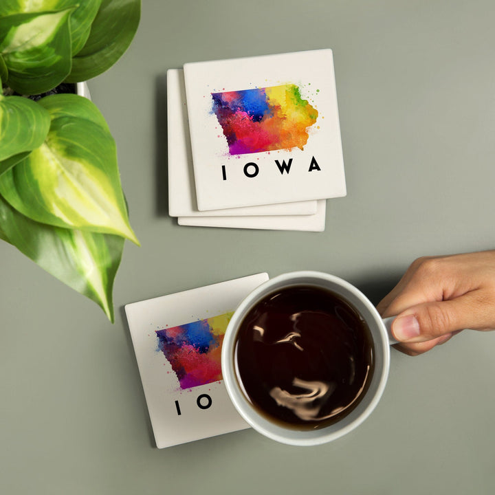 Iowa, State Abstract Watercolor, Lantern Press Artwork, Coaster Set - Lantern Press