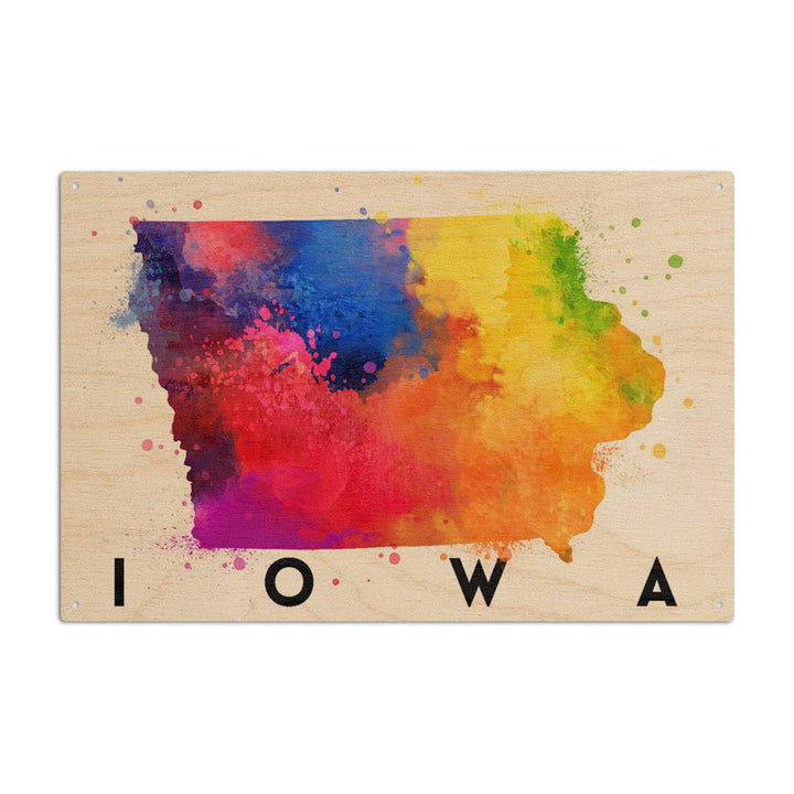 Iowa, State Abstract Watercolor, Lantern Press Artwork, Wood Signs and Postcards Wood Lantern Press 10 x 15 Wood Sign 