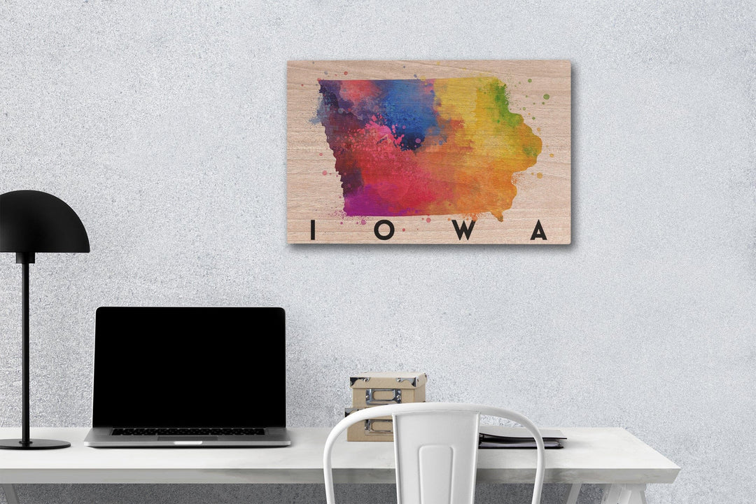 Iowa, State Abstract Watercolor, Lantern Press Artwork, Wood Signs and Postcards Wood Lantern Press 12 x 18 Wood Gallery Print 