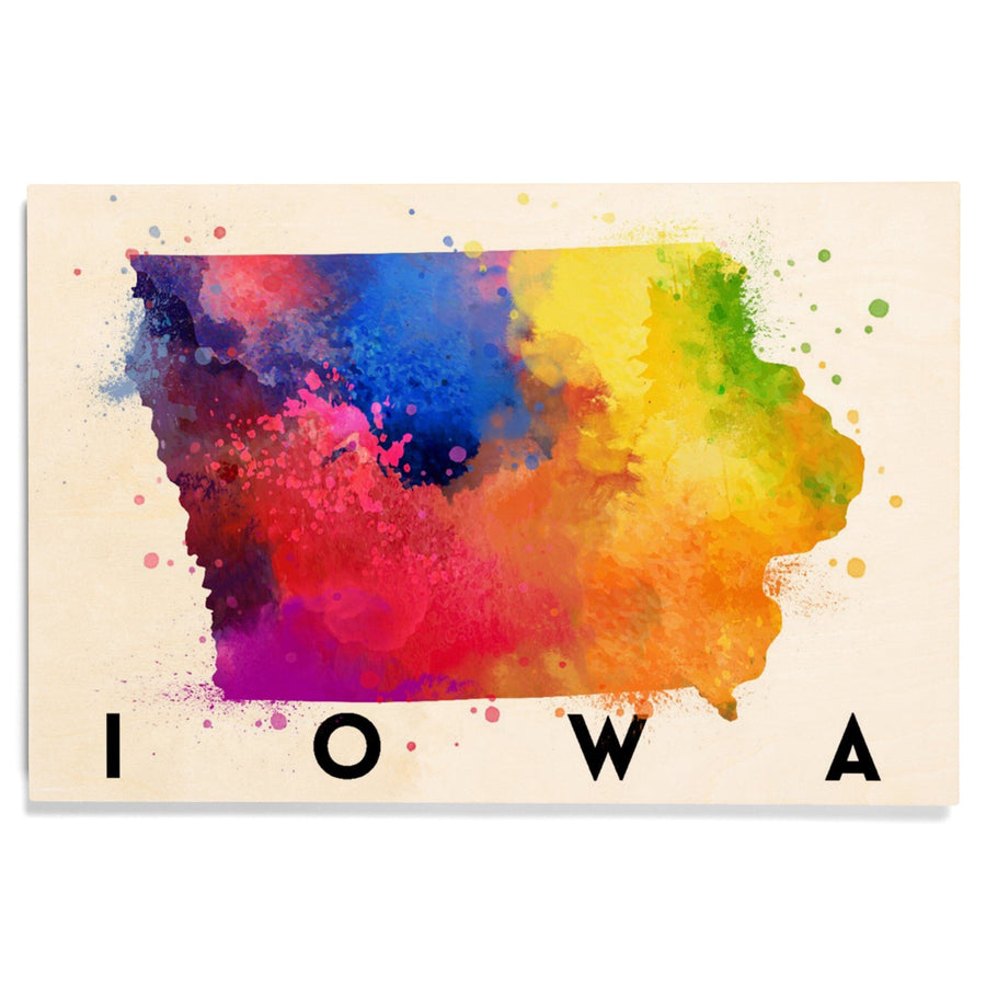 Iowa, State Abstract Watercolor, Lantern Press Artwork, Wood Signs and Postcards Wood Lantern Press 