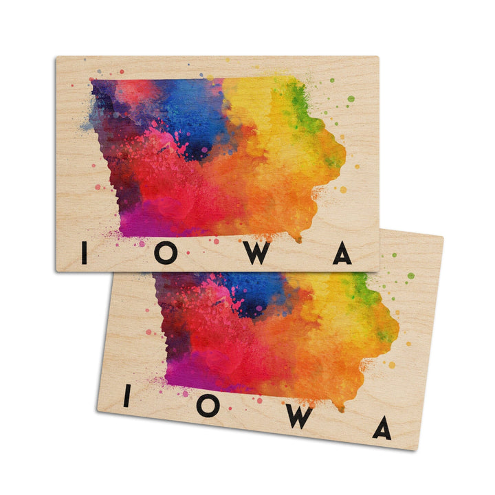 Iowa, State Abstract Watercolor, Lantern Press Artwork, Wood Signs and Postcards Wood Lantern Press 4x6 Wood Postcard Set 