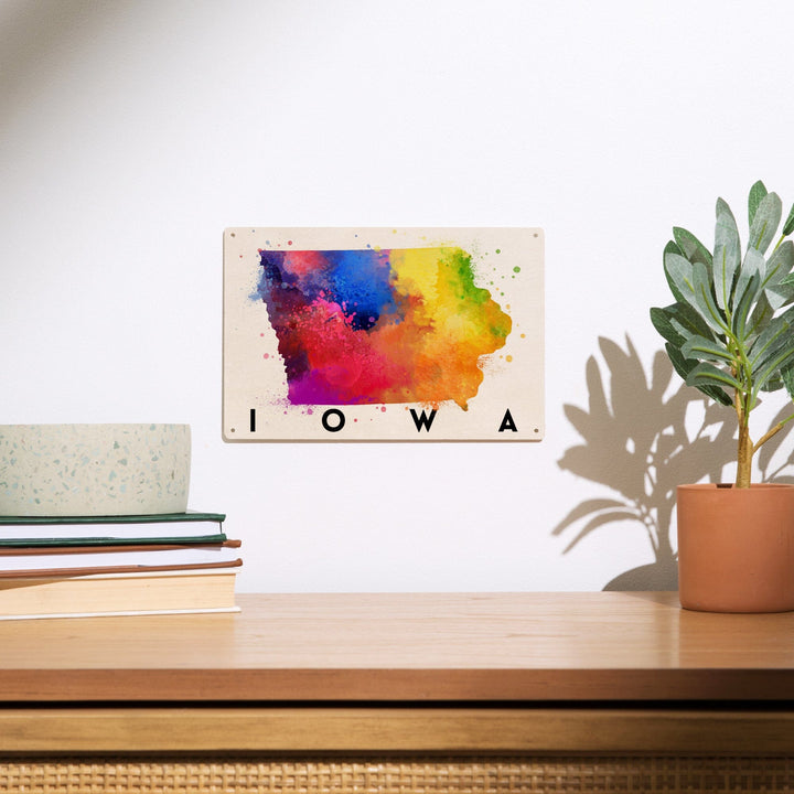 Iowa, State Abstract Watercolor, Lantern Press Artwork, Wood Signs and Postcards Wood Lantern Press 