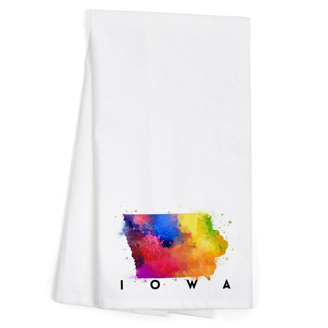 Iowa, State Abstract Watercolor, Organic Cotton Kitchen Tea Towels Kitchen Lantern Press 