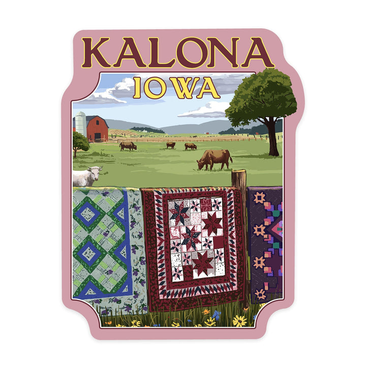 Iowa, View with Quilts on Fence, Contour, Vinyl Sticker Sticker Lantern Press 