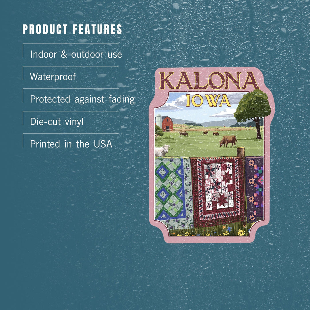 Iowa, View with Quilts on Fence, Contour, Vinyl Sticker Sticker Lantern Press 