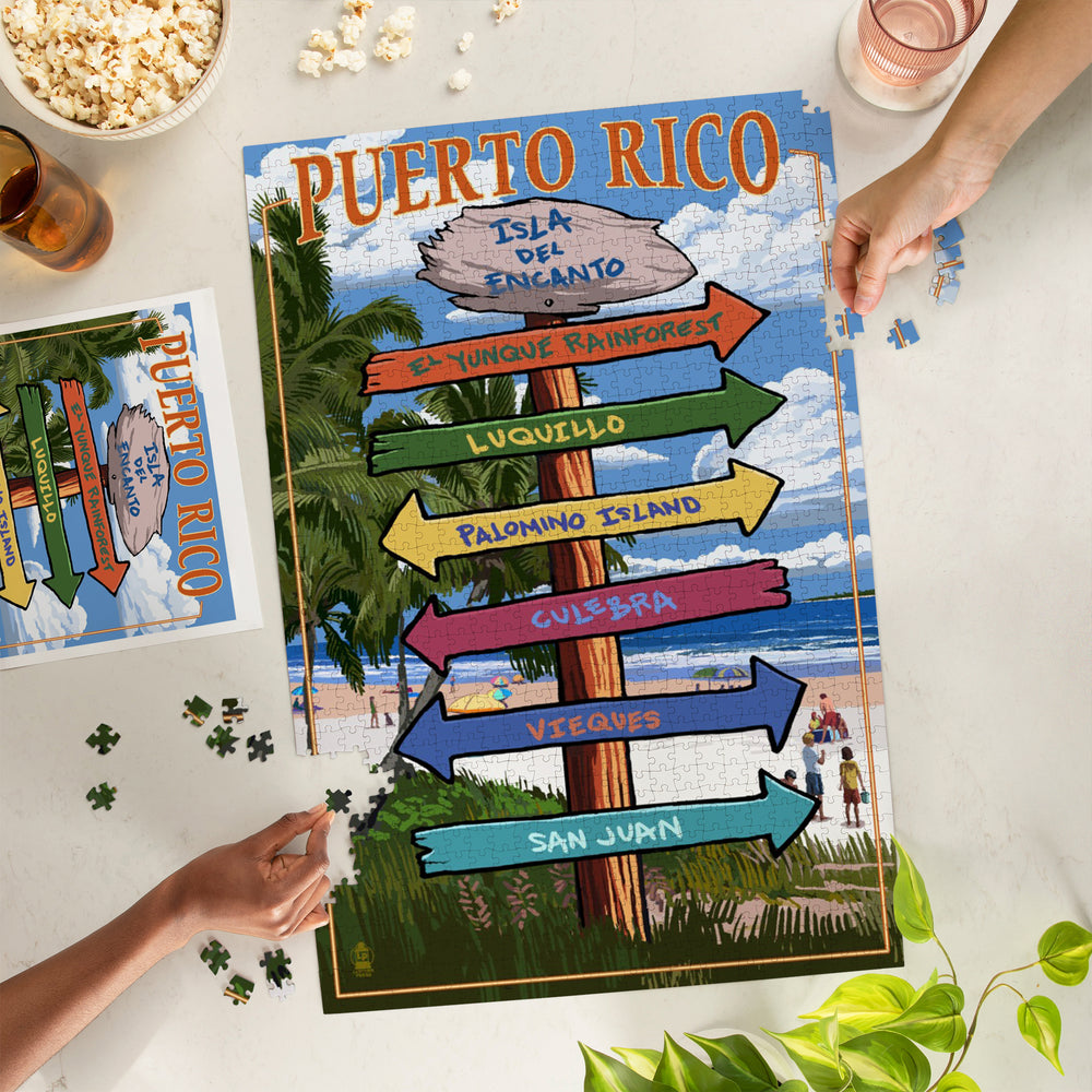 Isla del Encanto, Puerto Rico, Destinations Sign, Jigsaw Puzzle Puzzle Lantern Press 