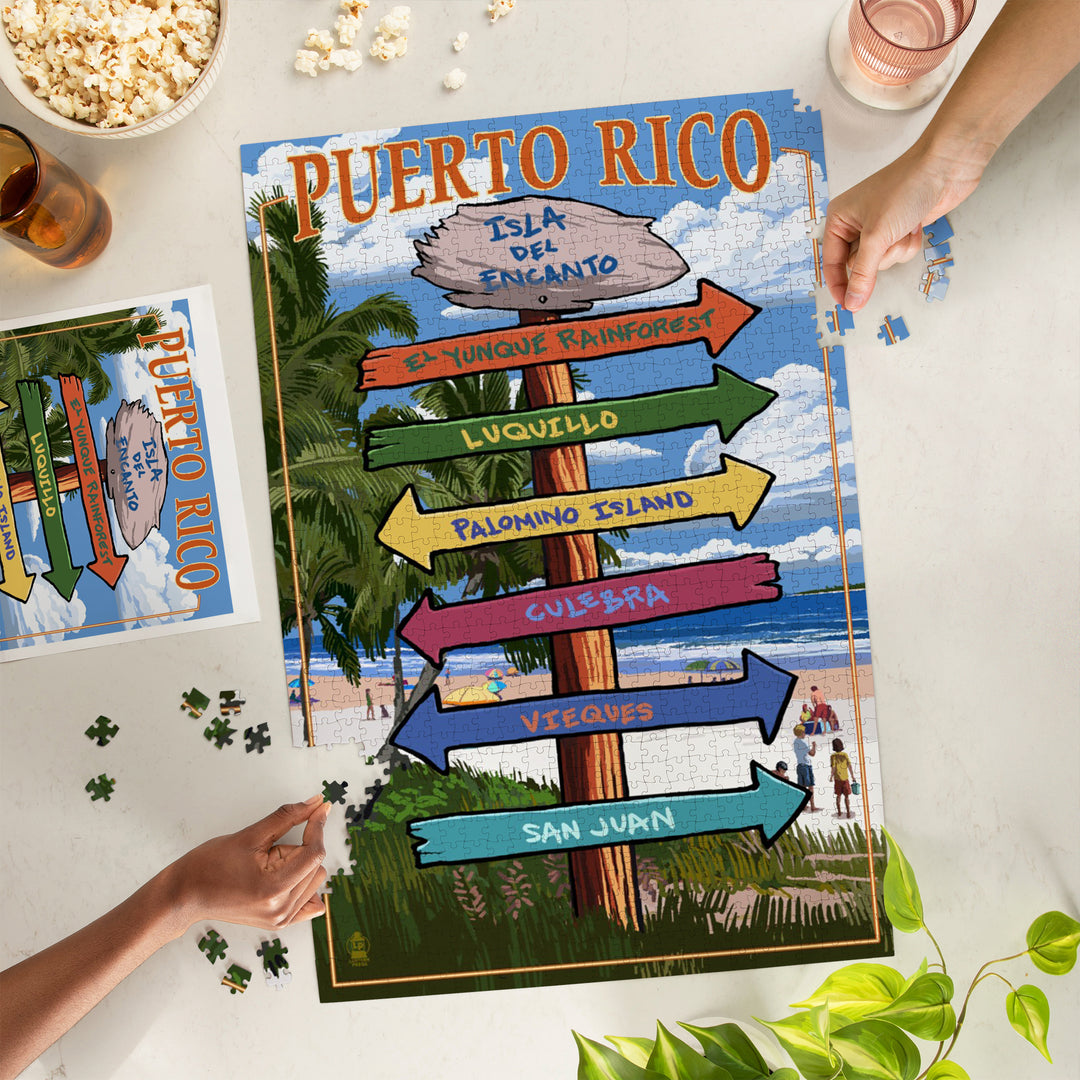 Isla del Encanto, Puerto Rico, Destinations Sign, Jigsaw Puzzle Puzzle Lantern Press 
