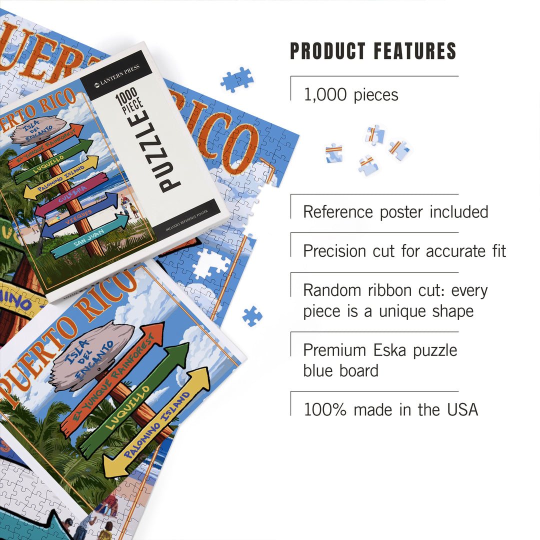 Isla del Encanto, Puerto Rico, Destinations Sign, Jigsaw Puzzle Puzzle Lantern Press 