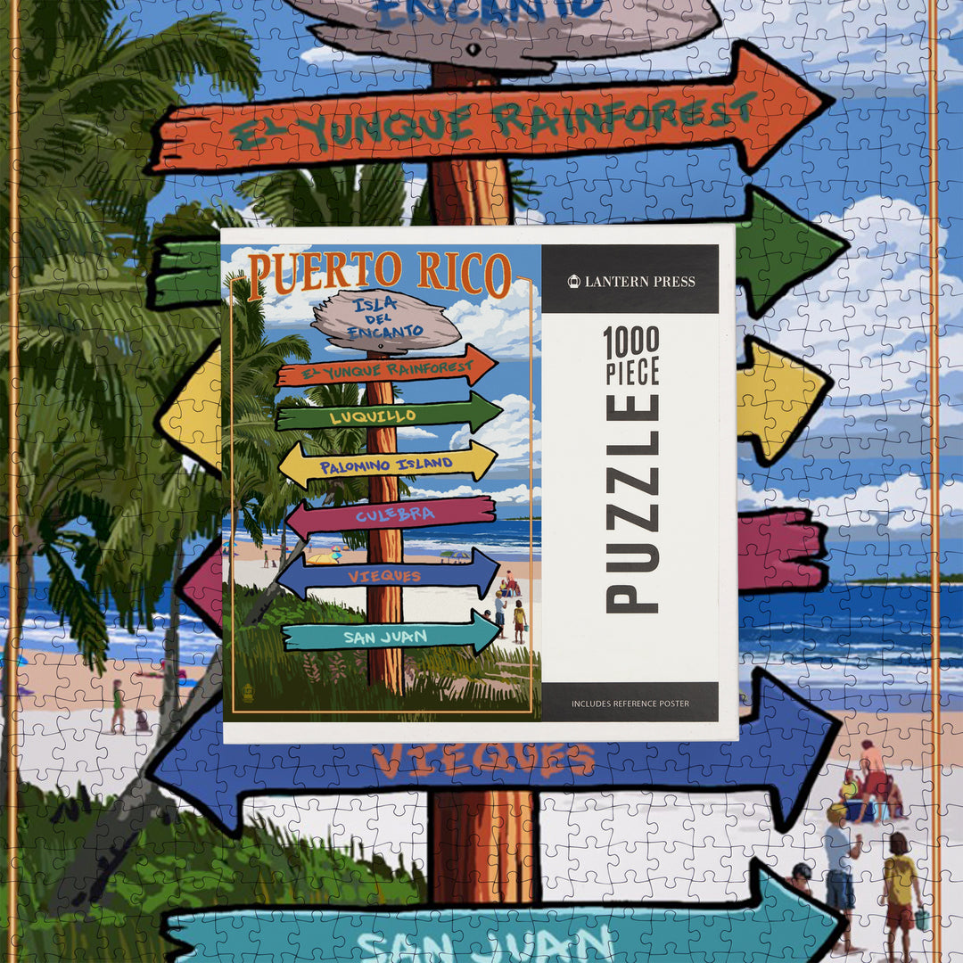 Isla del Encanto, Puerto Rico, Destinations Sign, Jigsaw Puzzle Puzzle Lantern Press 