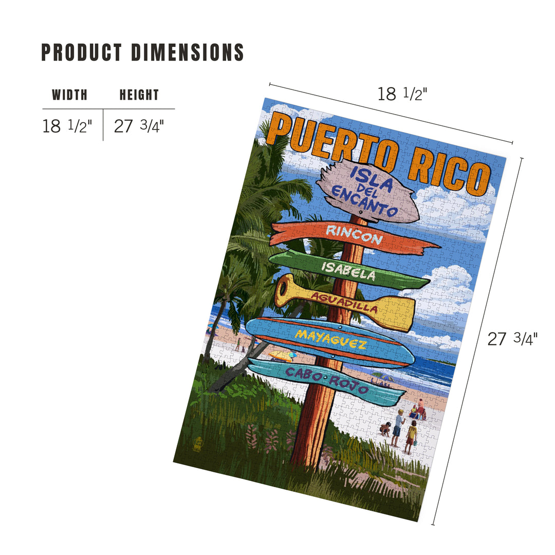 Isla del Encanto, Puerto Rico, Destinations Sign, Tropical Coast Scene, Jigsaw Puzzle Puzzle Lantern Press 