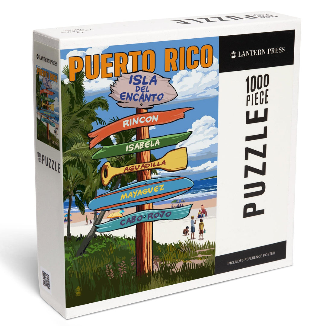 Isla del Encanto, Puerto Rico, Destinations Sign, Tropical Coast Scene, Jigsaw Puzzle Puzzle Lantern Press 