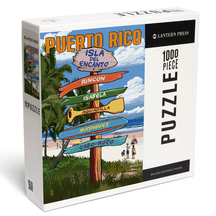 Isla del Encanto, Puerto Rico, Destinations Sign, Tropical Coast Scene, Jigsaw Puzzle Puzzle Lantern Press 
