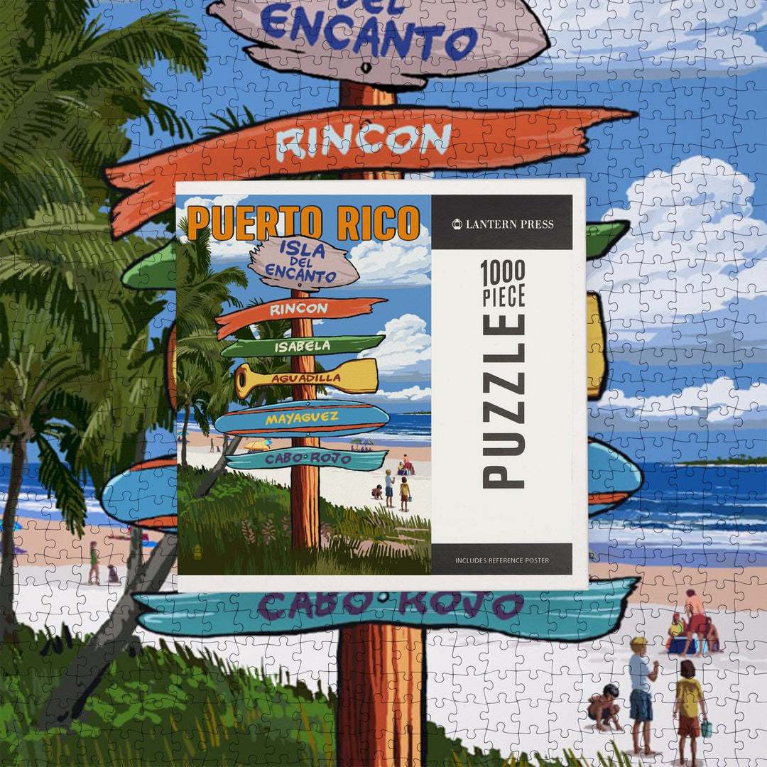 Isla del Encanto, Puerto Rico, Destinations Sign, Tropical Coast Scene, Jigsaw Puzzle Puzzle Lantern Press 